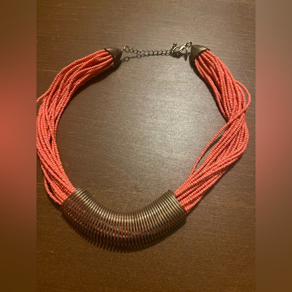 Coral Beaded Necklace with Gold Accents
